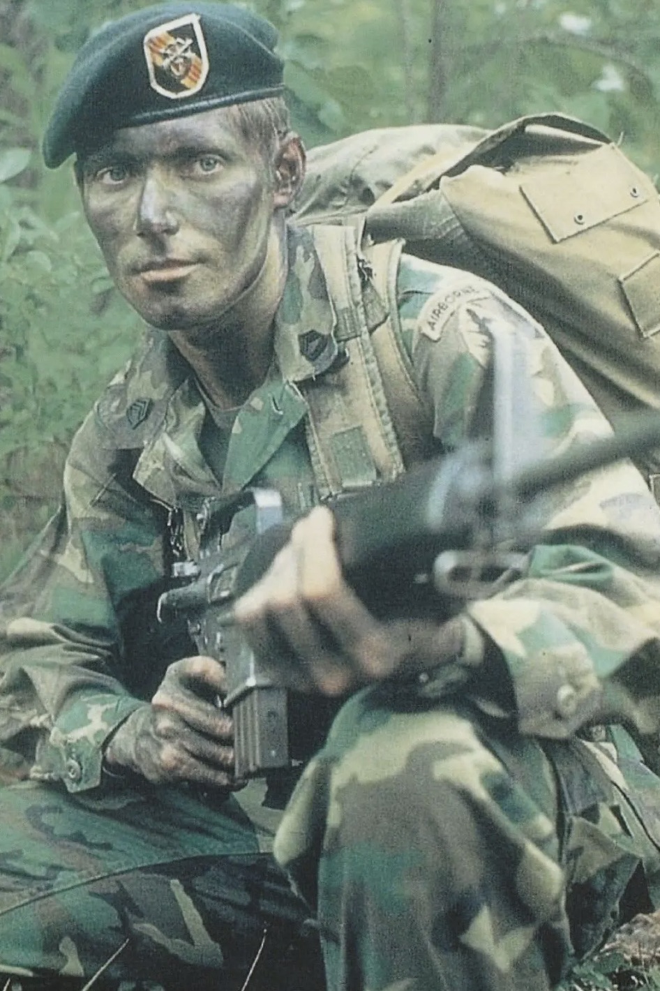 Green beret in combat in Vietnam. 